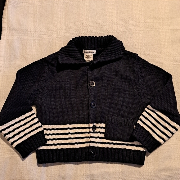 Sarah Louise boys 3 years knit blue and white cardigan with pocket, EUC - Picture 1 of 6
